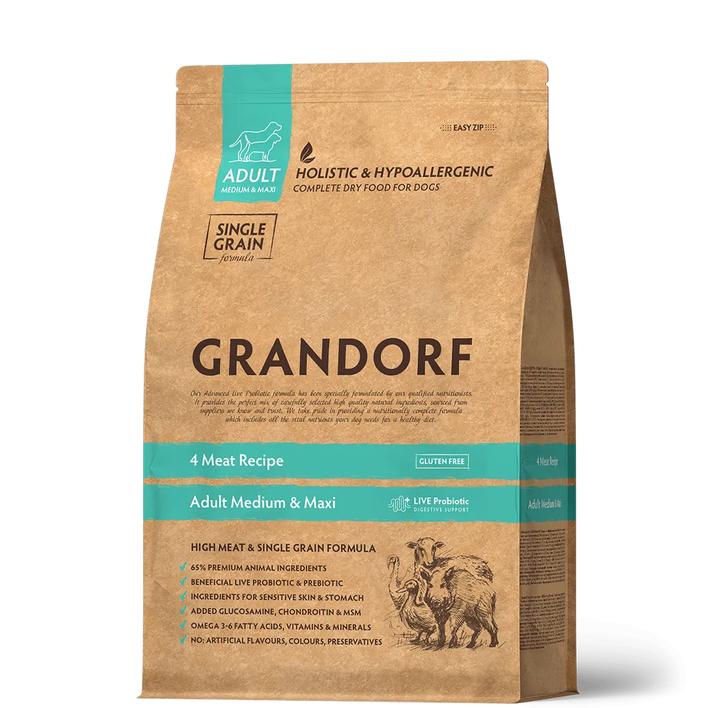 Купить Grandorf DOG 4 MEAT & RICE ALL BREED - Грандорф Cухий комплексний корм для дорослих собак с пробіотиками 4 вида м'яса для всіх порід