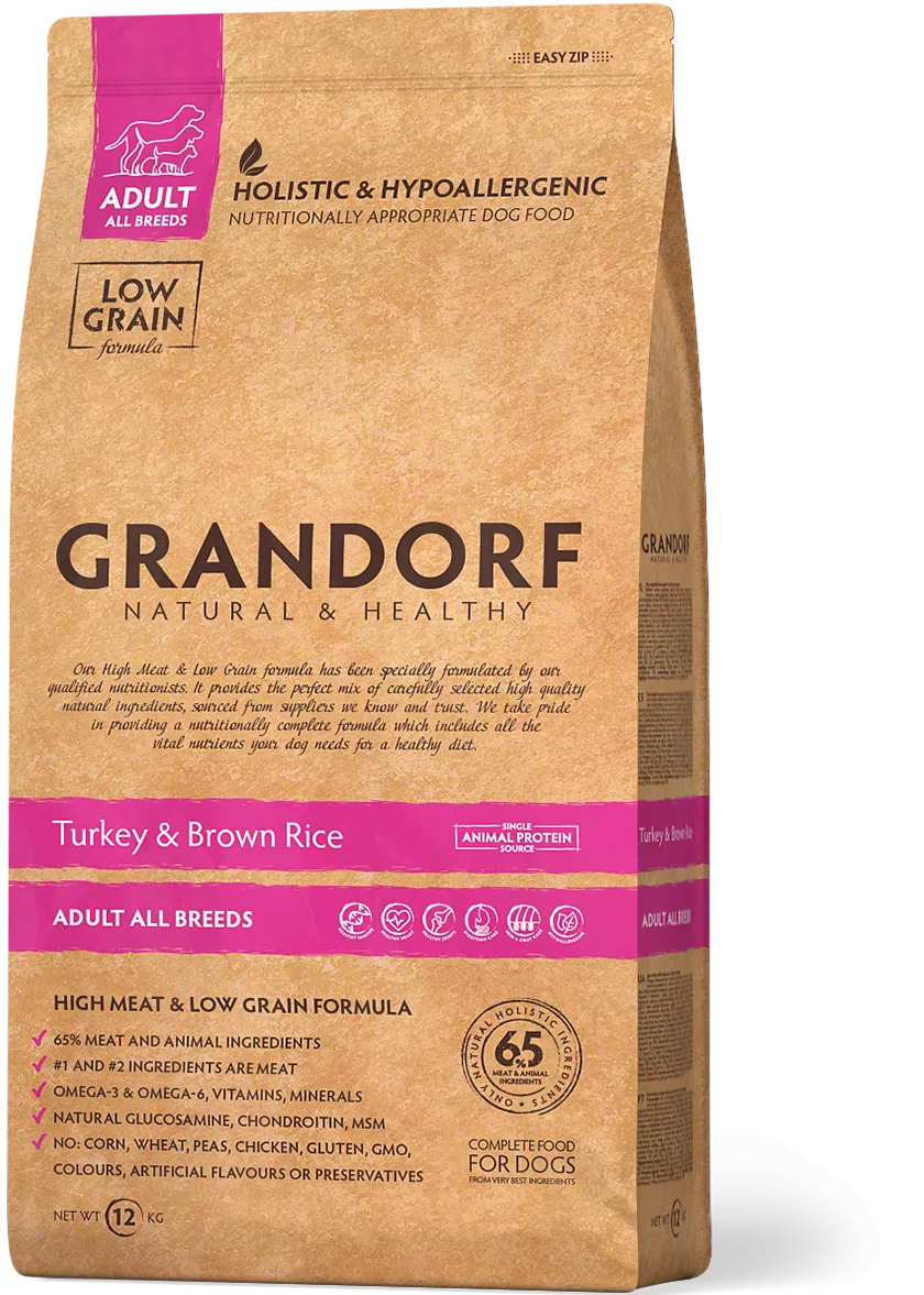 Купить Grandorf DOG Turkey Brown Rice Adult BREED - Грандорф Cухий комплексний корм для дорослих собак з індичкою від 1 року